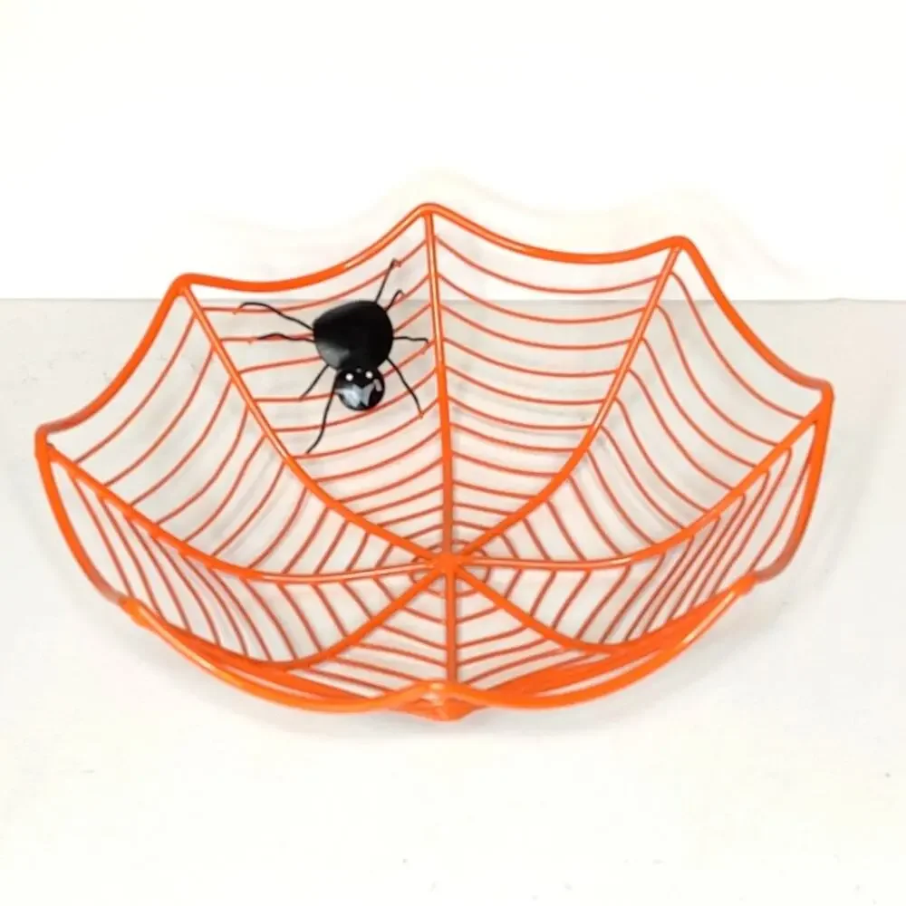 Orange Metal Spiderweb Halloween Candy Bowl‎ Dish